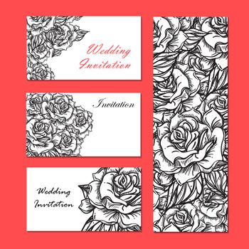 Hand Drawn Wedding Rose Invitation. Flower Template for wedding, holiday, celebration. Rose for print, tattoo and digital art. Vector