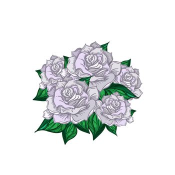Hand Drawn Wedding Rose Bouquet. Flower Template for wedding, holiday, celebration. Rose for print, tattoo and digital art. Vector