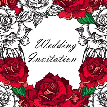 Hand Drawn Wedding Rose Frame. Flower Template for wedding, holiday, celebration. Rose for print, tattoo and digital art. Vector
