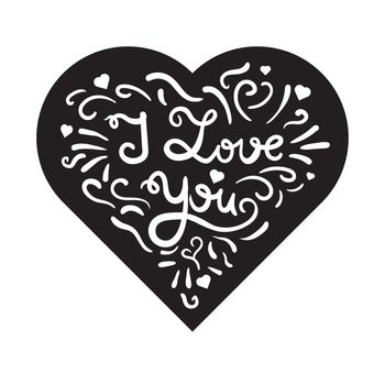 Vintage heart with lettering. Greeting about love for Valentine's Day. Retro wedding card. I love you. Vector