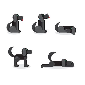 Black Dog in different positions. Vet symbol. Pet icon. Vector