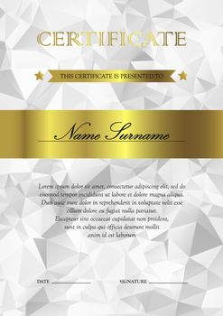 Vertical silver and gold certificate and diploma template with vintage, floral, filigree and cute pattern for winner for achievement. Blank of award coupon. Vector