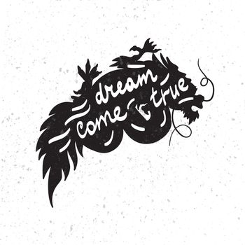 Isolated Chinese Dragon Oriental Feng Shui in symbol of the Yin Yang. Dream come true. Lettering. Vector