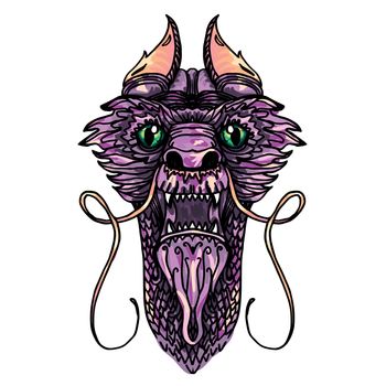 Dragon Head in tattoo and cartoon style. Vector