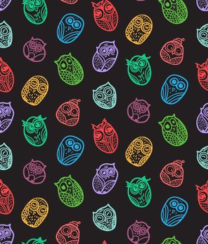 Hand Drawn Funny Owl. Owls seamless pattern for print, fabric, wrap and illustration, game, web and children's items. Vector