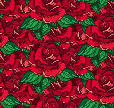 Hand Drawn Wedding Rose Seamless Pattern. Flower Template for wedding, holiday, celebration. Rose for print, tattoo and digital art. Vector