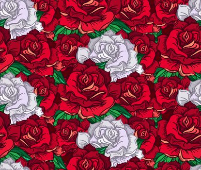 Hand Drawn Wedding Rose Seamless Pattern. Flower Template for wedding, holiday, celebration. Rose for print, tattoo and digital art. Vector