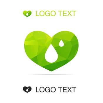 Triangle ecology water logo or icon with heart, nature symbol, drop sign. Vector