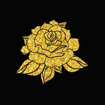 Hand Drawn Gold Wedding Rose. Flower Template for wedding, holiday, celebration. Rose for print, tattoo and digital art. Vector