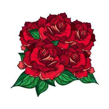 Hand Drawn Wedding Rose Bouquet. Flower Template for wedding, holiday, celebration. Rose for print, tattoo and digital art. Vector