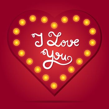 Retro heart with lettering. Red greeting about love for Valentine's Day. Vintage wedding card. I love you. Vector