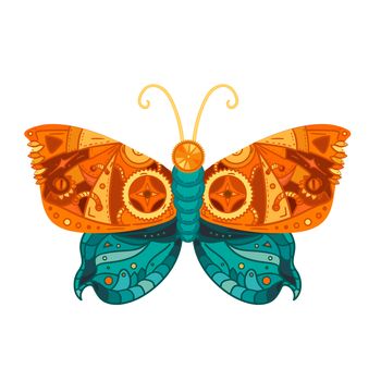 Fantastic butterfly in steampunk style for tattoo, sticker, print and decorations. Vector