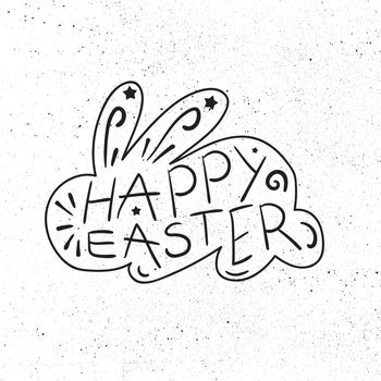 Vintage Happy Easter lettering in rabbit. Vector