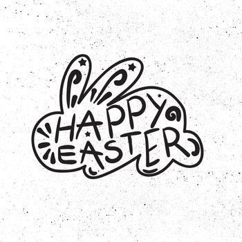 Vintage Happy Easter lettering in rabbit. Vector