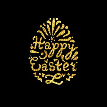 Vintage Gold Happy Easter lettering in egg. Vector