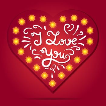 Retro heart with lettering. Red greeting about love for Valentine's Day. Vintage wedding card. I love you. Vector