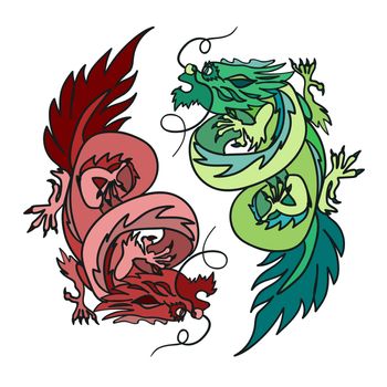 Isolated Chinese Dragon Oriental Feng Shui in symbol of the Yin Yang. Vector