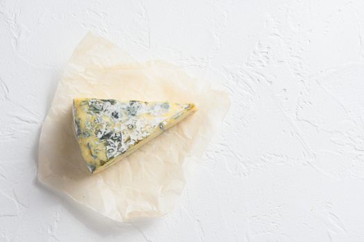 Dor Blue molded cheese france cheese on slate background. Concept top view space for text.