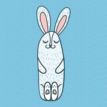 Happy Easter greeting or banner with cute white rabbit. Vector