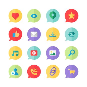 Web Icons for blog and social networks, online shopping and email, files of video, images and photos. Elements for count of views, likes and reposts. Vector