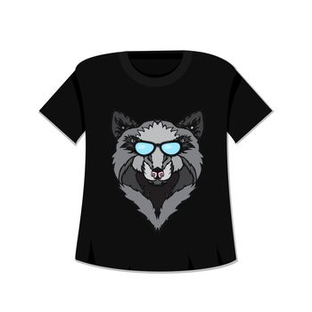 Illustration of isolated detailed wild wolf head in vintage and aztec style for textiles, print and tattoo in mocku with t-shirt. Line-art. Vector