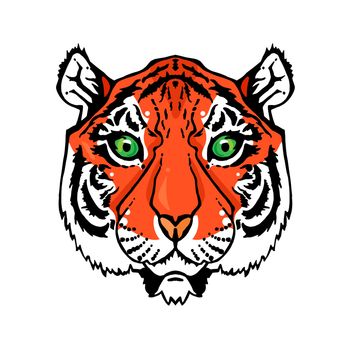 Illustration of isolated tiger head in vintage style for textiles, print and tattoo. Line-art. Vector