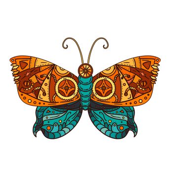 Fantastic butterfly in steampunk style for tattoo, sticker, print and decorations. Vector