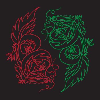 Isolated Chinese Dragon Oriental Feng Shui in symbol of the Yin Yang. Vector