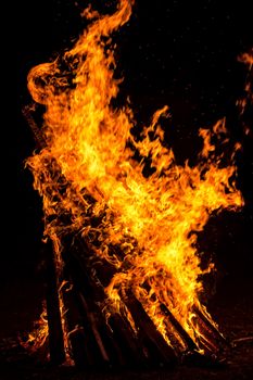 Close-up of a large campfire
