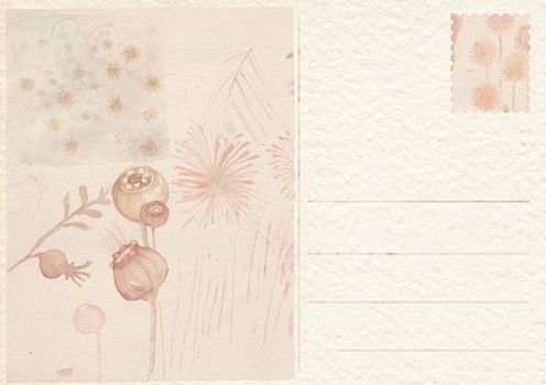 Hand drawn back postcard with flowers