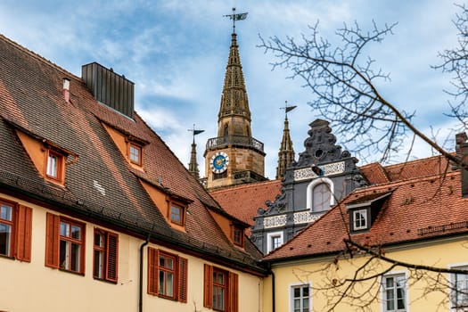 Clocks on the tower of  Sankt Gumbertus church, Ansbach