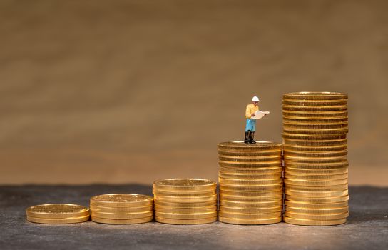 Concept illustration of growth chart for gold using US Treasury golden coins