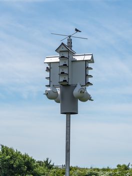 Multiple bird houses in one wooden structure in state park in New Jersey
