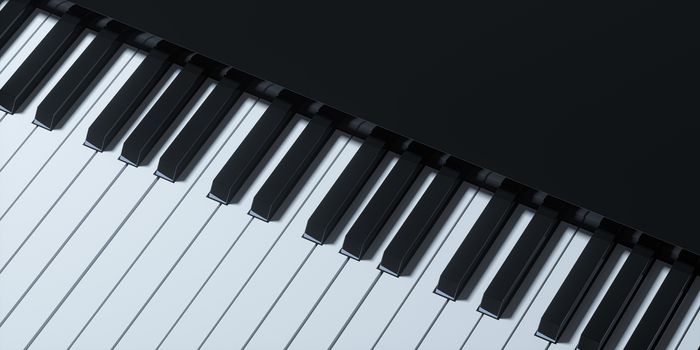 Piano keys with dark background, 3d rendering. Computer digital drawing.