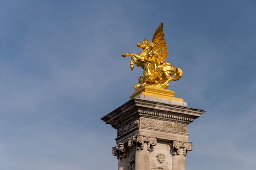 Sculpture on Pont Alexandre III bridge in Paris , France