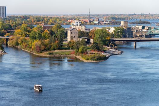Ottawa, CA - 9 October 2019: Victoria Island and Ottawa River in the autumn season