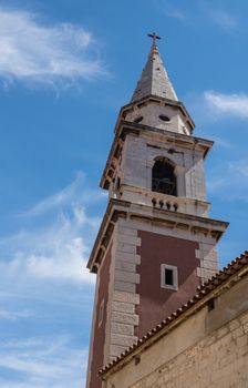 Belltower of St Elias's church in the ancient old town of Zadar in Croatia