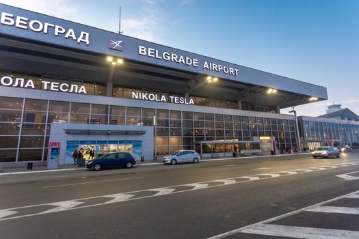 International Airport Nikola Tesla in Belgrade, Serbia, early morning sunrise, departures gate