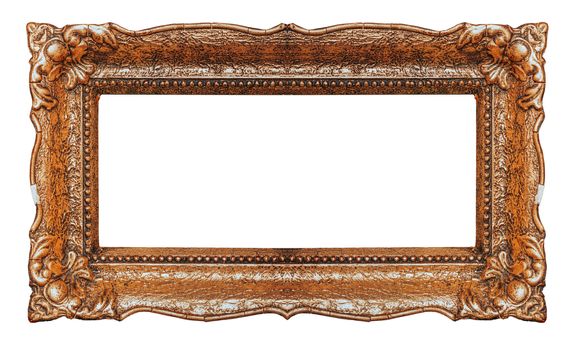 Empty copper ornate picture frame with white background - Stock image design element