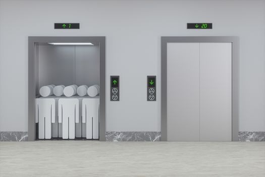 The elevator in the corridor, 3d rendering. Computer digital drawing.