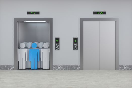 The elevator in the corridor, 3d rendering. Computer digital drawing.