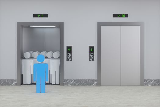 The elevator in the corridor, 3d rendering. Computer digital drawing.