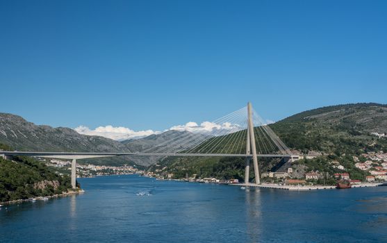 Departing from the Franjo Tudman bridge in the Dubrovnik cruise port near the old town