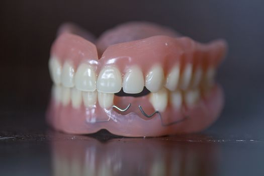 The artificial medical denture on black background