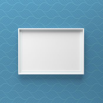 Elegant picture frame standing on wall with dark wave pattern. Design element. 3D render, light from top