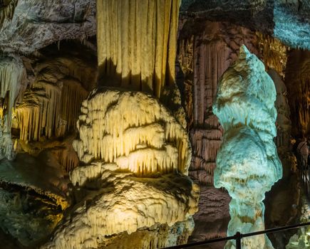 Stalactites and stalagmites underground in cave system in Postojna
