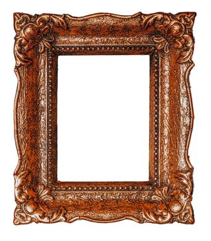 Vertical empty copper ornate picture frame with white background - Stock image design element