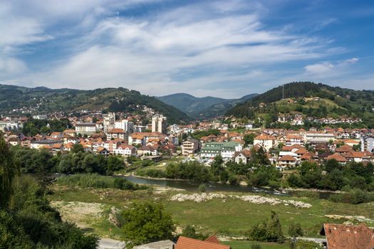 Panorama of Bijelo Polje on river Lim, towm citi municipality in Northern Montenegro (Бијело Поље)