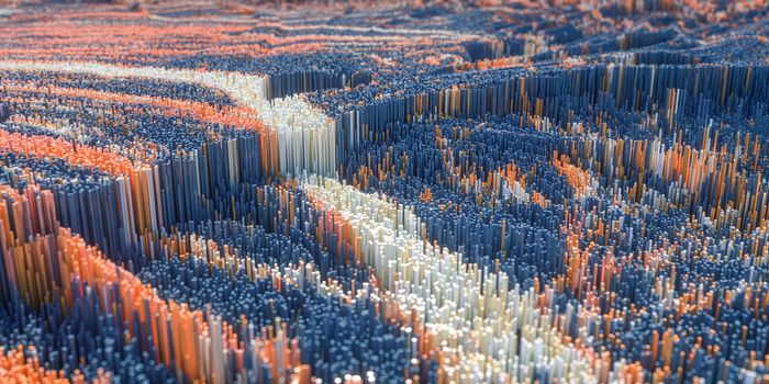 High density pixel cubes landscape, 3d rendering. Computer digital drawing.