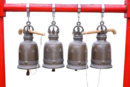 Big Bells in the temple at Thailand on white background with clipping path
